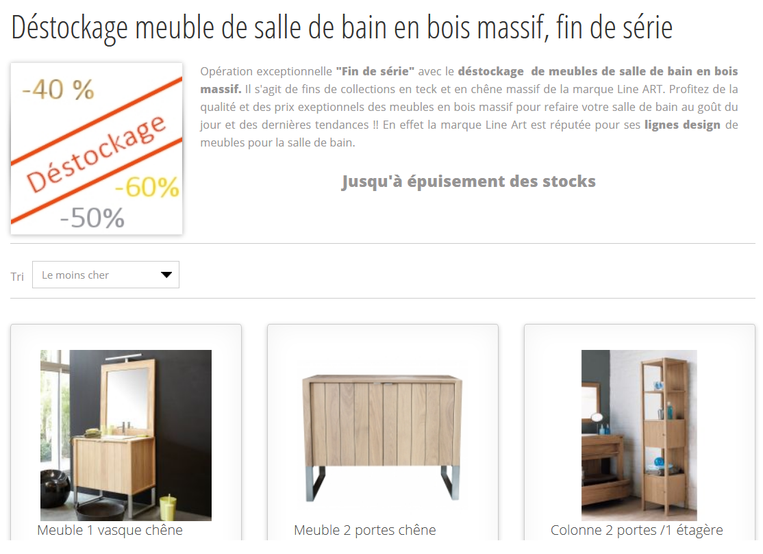 Déstockage de meubles de salle de bain en teck et en chêne - Top Discounter